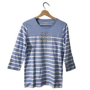 Kim Rogers Snowflake Tee Size Medium Blue Striped Silver Glitter Sparkle Top